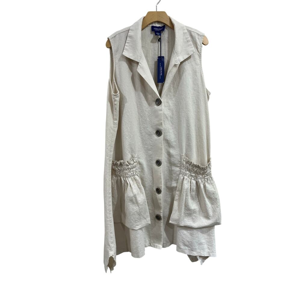 Jones New York Linen Blend Shirt Dress Lagenlook Boho Plus Size 2X Pockets